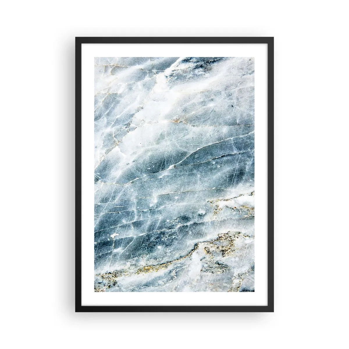 Poster in cornice nera - Marmo blu con sottili venature dorate - 50x70cm - Mondo di ghiaccio - Decorazione murale moderna per soggiorno e camera da letto ARTTOR