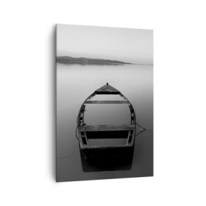 Quadro su tela - Stampe su Tela - Una barca solitaria su un lago calmo nei toni del bianco e del nero - 70x100cm - Nostalgia e malinconia - Decorazione murale moderna per soggiorno e camera da letto ARTTOR