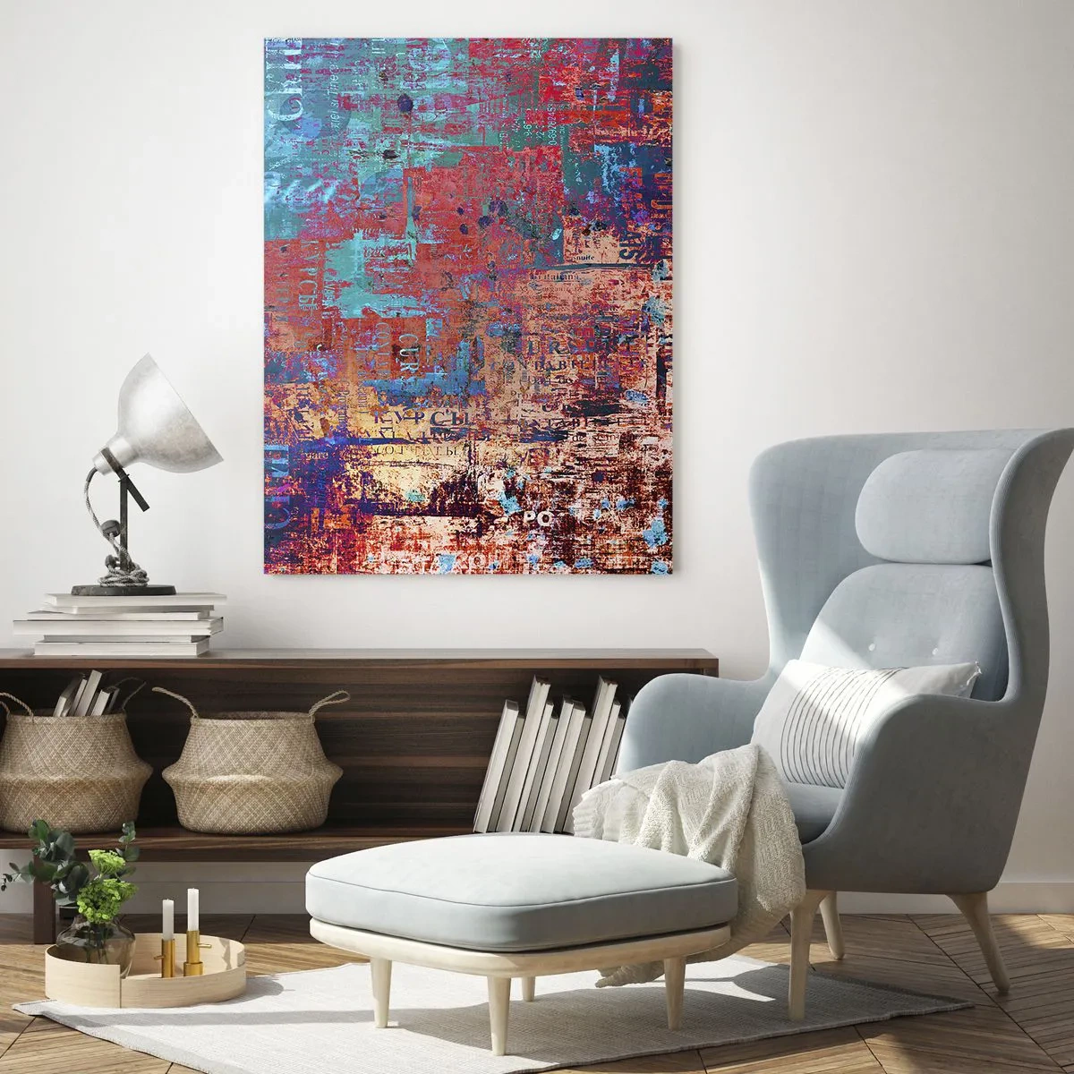 Quadro su vetro - Composizione astratta nei toni del blu e del rosso - 50x70cm - Memoria e dimenticanza - Decorazione murale moderna per soggiorno e camera da letto ARTTOR