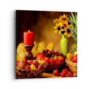 Quadro su tela - Stampe su Tela - Natura morta con pane e frutta - 40x40 cm