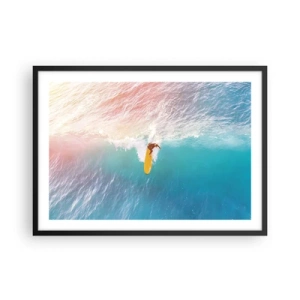 Poster in cornice nera - Surfista su un'onda in colori pastello - 70x50cm - Il cavaliere dell'oceano - Decorazione murale moderna per soggiorno e camera da letto ARTTOR