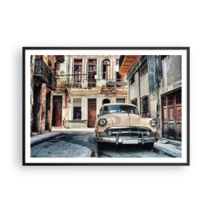 Poster in cornice nera - Un'auto d'epoca sullo sfondo dell'architettura urbana - 100x70cm - Siesta all'Avana - Decorazione murale moderna per soggiorno e camera da letto ARTTOR
