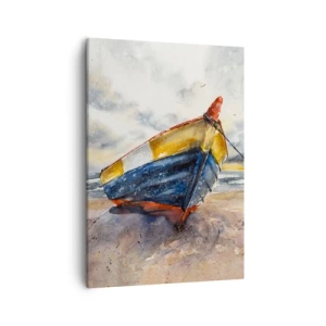 Quadro su tela - Stampe su Tela - Una pittoresca barca sulla spiaggia sotto un cielo nuvoloso - 50x70cm - Riposo sulla riva - Decorazione murale moderna per soggiorno e camera da letto ARTTOR