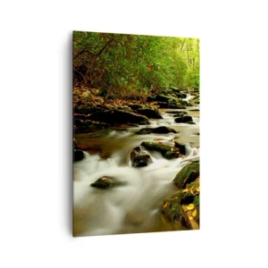 Quadro su tela - Stampe su Tela - Un ruscello nella foresta che scorre tra le pietre circondato dal verde - 70x100cm - Come argento liquido - Decorazione murale moderna per soggiorno e camera da letto ARTTOR