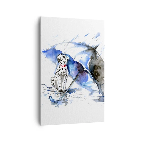 Quadro su tela - Stampe su Tela - Dipinto ad acquerello di un cane dalmata con un ombrello sullo sfondo - 80x120cm - Ecco a cosa serve un amico - Decorazione murale moderna per soggiorno e camera da letto ARTTOR