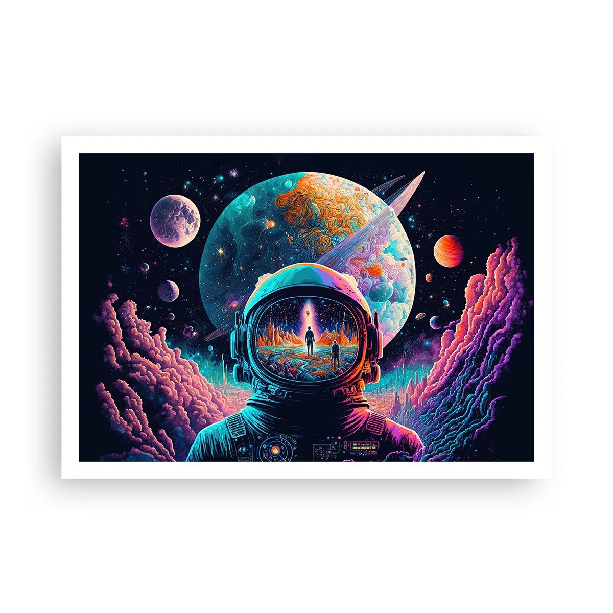 Poster - Astronauta nello spazio con un paesaggio planetario colorato - 100x70cm - I filosofi non l'avevano pensato - Decorazione murale moderna per soggiorno e camera da letto ARTTOR