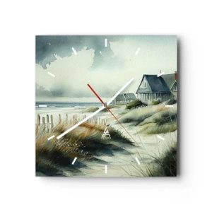 Orologio da parete - Orologio in Vetro - Una casa al mare circondata dal prato e con vista sul mare - 30x30cm - Lontano dal caos - Decorazione murale moderna per soggiorno e camera da letto ARTTOR
