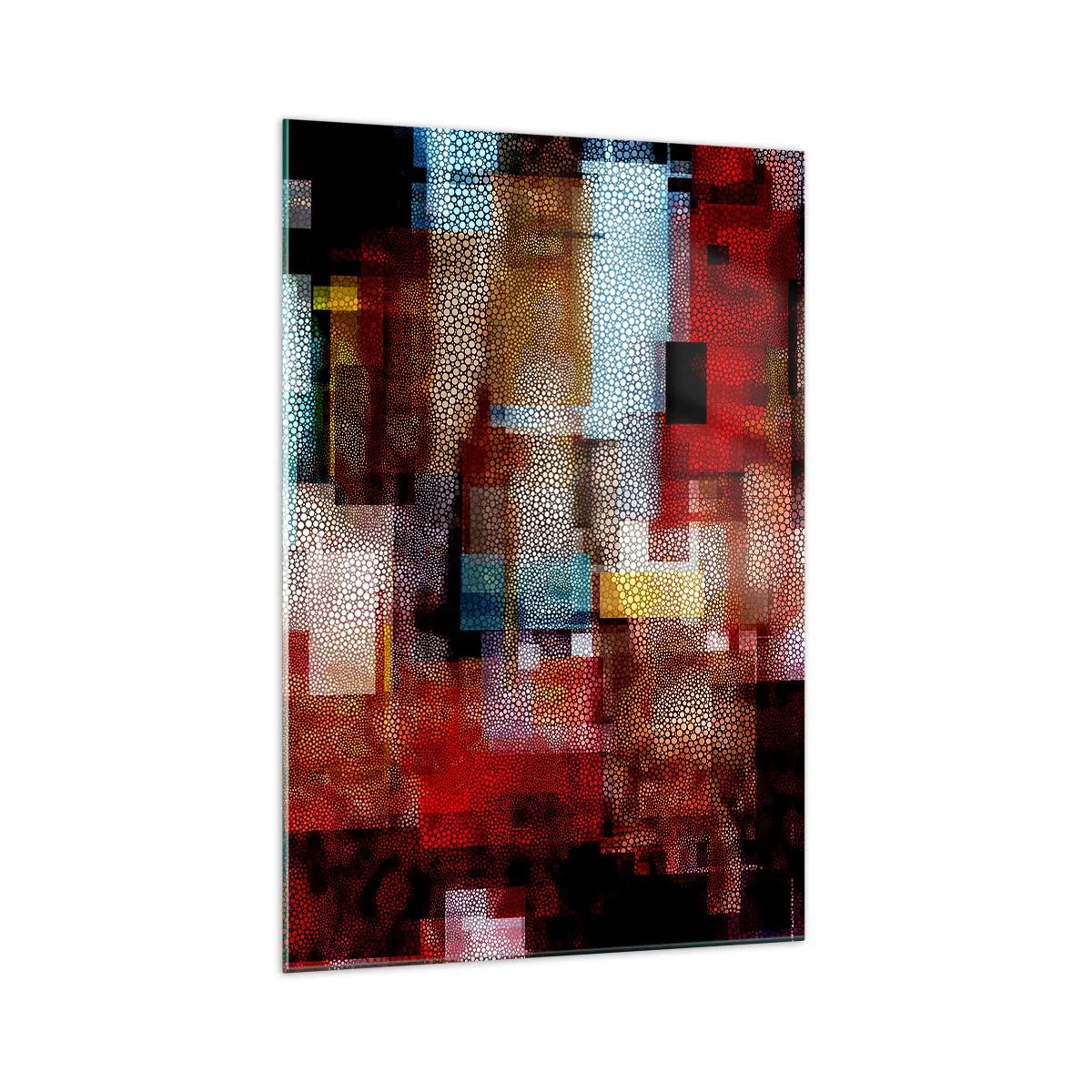 Quadro su vetro - Astrazione geometrica in intense tonalità di rosso - 70x100cm - Confusione aggrovigliata - Decorazione murale moderna per soggiorno e camera da letto ARTTOR