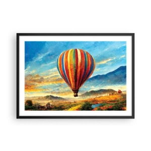 Poster in cornice nera - Un palloncino colorato sopra un paesaggio pittoresco - 70x50cm - Nel silenzio si vede meglio - Decorazione murale moderna per soggiorno e camera da letto ARTTOR