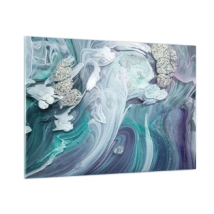 Quadro su vetro - Una composizione astratta nei toni del blu, viola e bianco. - 100x70cm - Correnti di blu - Decorazione murale moderna per soggiorno e camera da letto ARTTOR