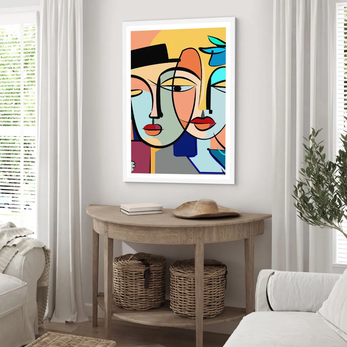 Poster in cornice bianca - Appuntamento in stile Picasso - 50x70 cm