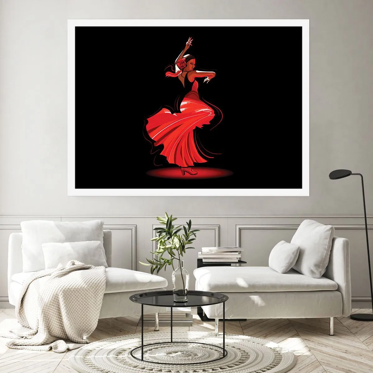 Poster - Ballerina di flamenco in abito rosso su sfondo nero - 100x70cm - Lo spirito focoso del flamenco - Decorazione murale moderna per soggiorno e camera da letto ARTTOR
