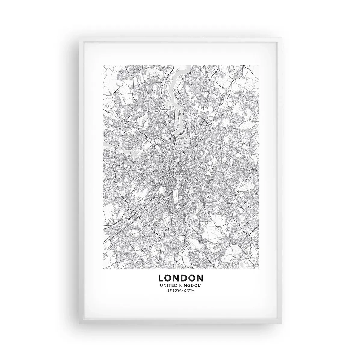 Poster in cornice bianca - Mappa del labirinto di Londra - 70x100 cm