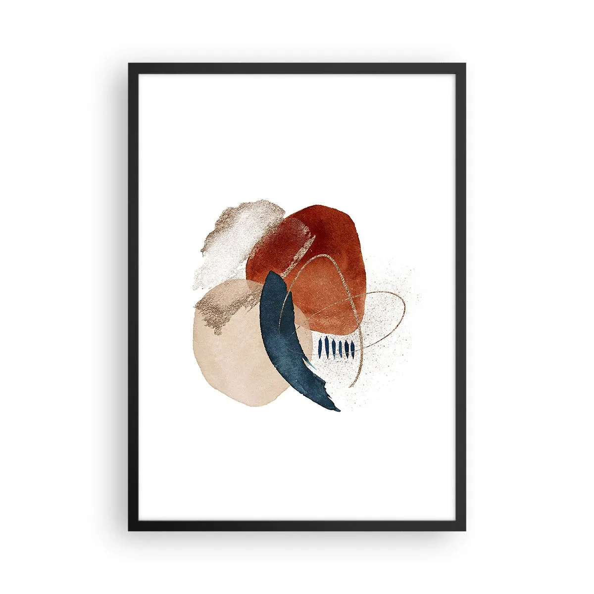 Poster in cornice nera - Composizione ovale astratta in colori caldi - 50x70cm - Composizione ovale - Decorazione murale moderna per soggiorno e camera da letto ARTTOR