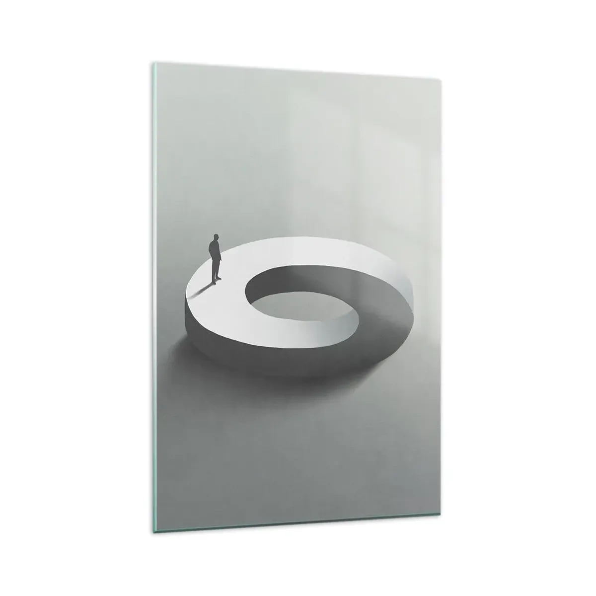 Quadro su vetro - Un uomo su una struttura grigia e astratta - 80x120cm - Prova a cavartela - Decorazione murale moderna per soggiorno e camera da letto ARTTOR