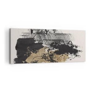 Quadro su tela - Stampe su Tela - Un dipinto astratto in nero e oro con linee e strutture dinamiche. - 120x50cm - Composizione con passione - Decorazione murale moderna per soggiorno e camera da letto ARTTOR