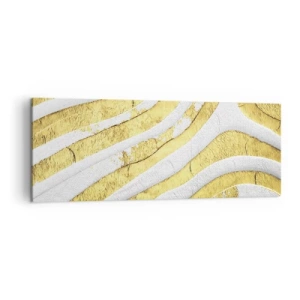 Quadro su tela - Stampe su Tela - Linee astratte dorate e bianche in una texture 3D - 140x50cm - Composizione in bianco e oro - Decorazione murale moderna per soggiorno e camera da letto ARTTOR