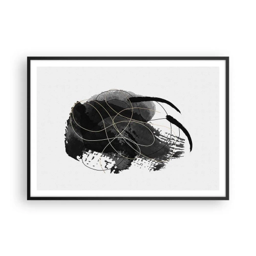 Poster in cornice nera - Astrazione in nero e oro su sfondo bianco - 100x70cm - Nato dal nero - Decorazione murale moderna per soggiorno e camera da letto ARTTOR