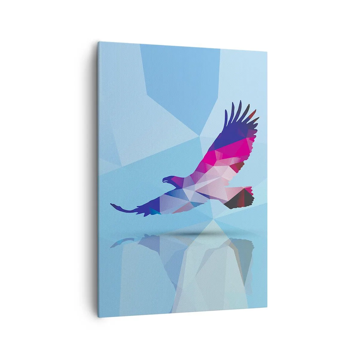 Quadro su tela - Stampe su Tela - Silhouette geometrica di un'aquila in volo su sfondo blu - 70x100cm - L'aquila nel cristallo lilla - Decorazione murale moderna per soggiorno e camera da letto ARTTOR