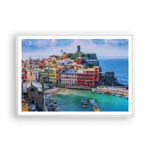 Poster in cornice bianca - Magica cittadina mediterranea - 100x70 cm