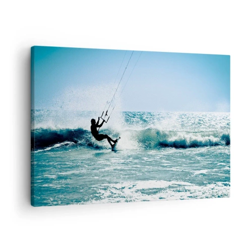 Quadro su tela - Stampe su Tela - Kitesurfer cavalca un'onda in pieno sole - 70x50cm - Fatti sollevare - Decorazione murale moderna per soggiorno e camera da letto ARTTOR