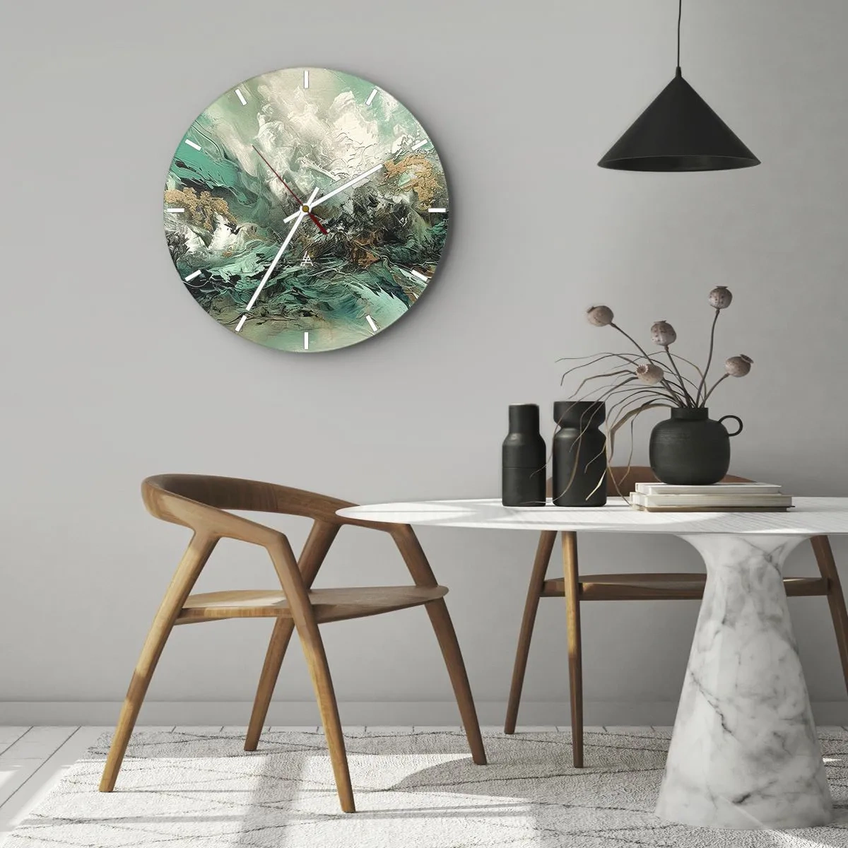 Orologio da parete - Orologio in Vetro - Frangente nero e smeraldo - 40x40 cm