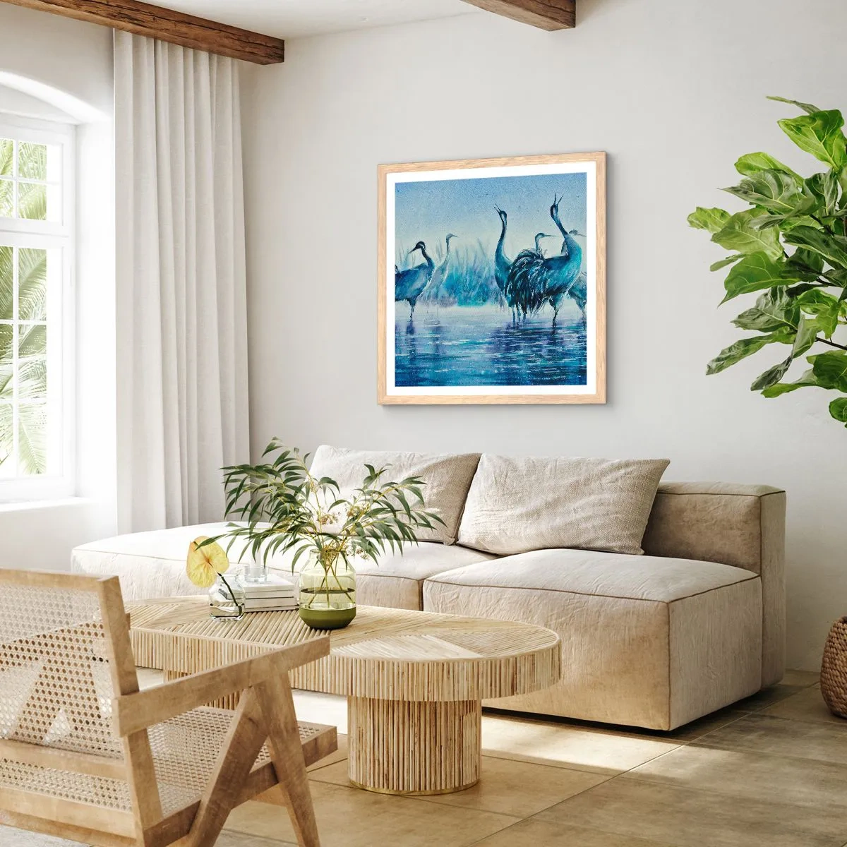 Poster in cornice rovere chiaro - Incontro mattutino - 50x50 cm