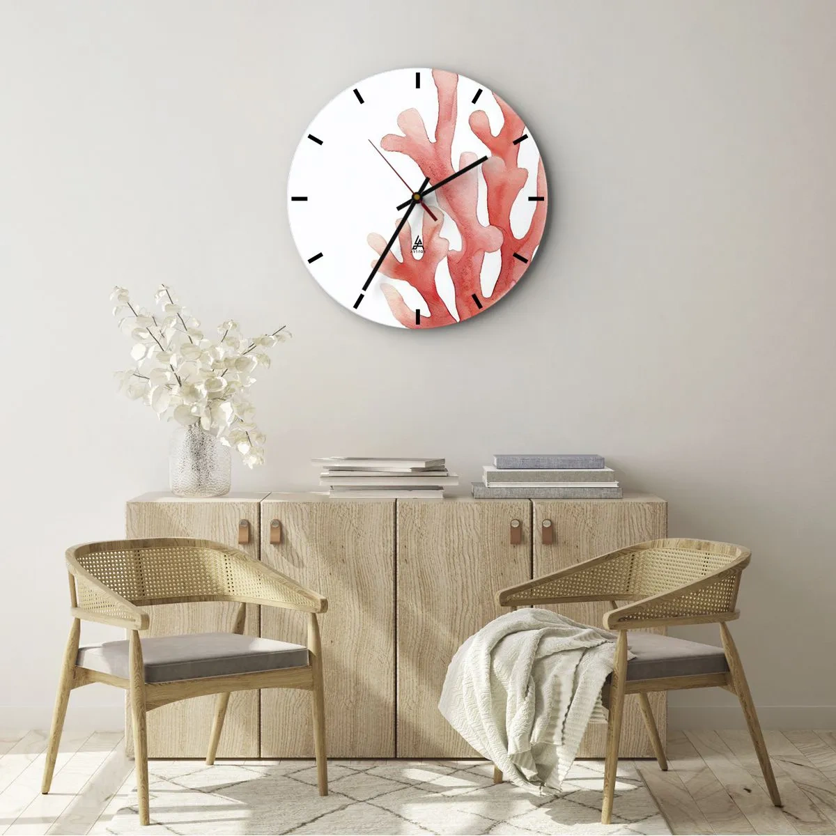 Orologio da parete - Orologio in Vetro - Corallo color corallo - 40x40 cm
