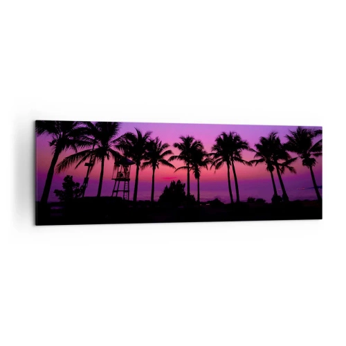 Quadro su tela - Stampe su Tela - Silhouette di palme contro un cielo al tramonto rosa-viola - 160x50cm - Sera sotto le palme - Decorazione murale moderna per soggiorno e camera da letto ARTTOR
