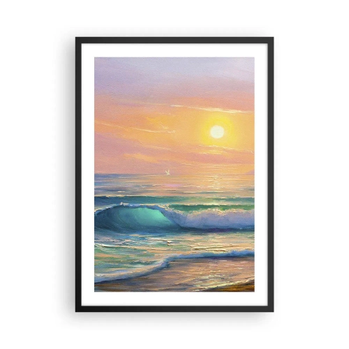 Poster in cornice nera - Un tramonto soleggiato su un oceano calmo - 50x70cm - Il canto turchese delle onde - Decorazione murale moderna per soggiorno e camera da letto ARTTOR