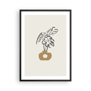 Poster in cornice nera - Un disegno minimalista di una monstera in un vaso - 50x70cm - Monstera: ornamento della casa - Decorazione murale moderna per soggiorno e camera da letto ARTTOR