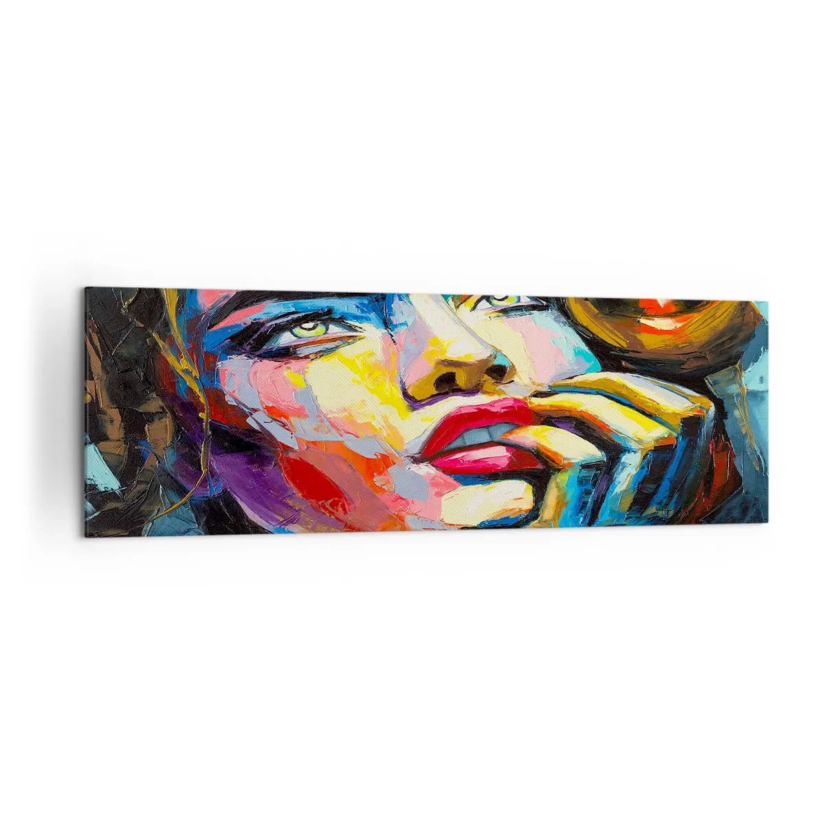 Quadro su tela - Stampe su Tela - Ritratto colorato di una donna in stile espressionista - 160x50cm - I sogni come uccelli planano nel cielo - Decorazione murale moderna per soggiorno e camera da letto ARTTOR