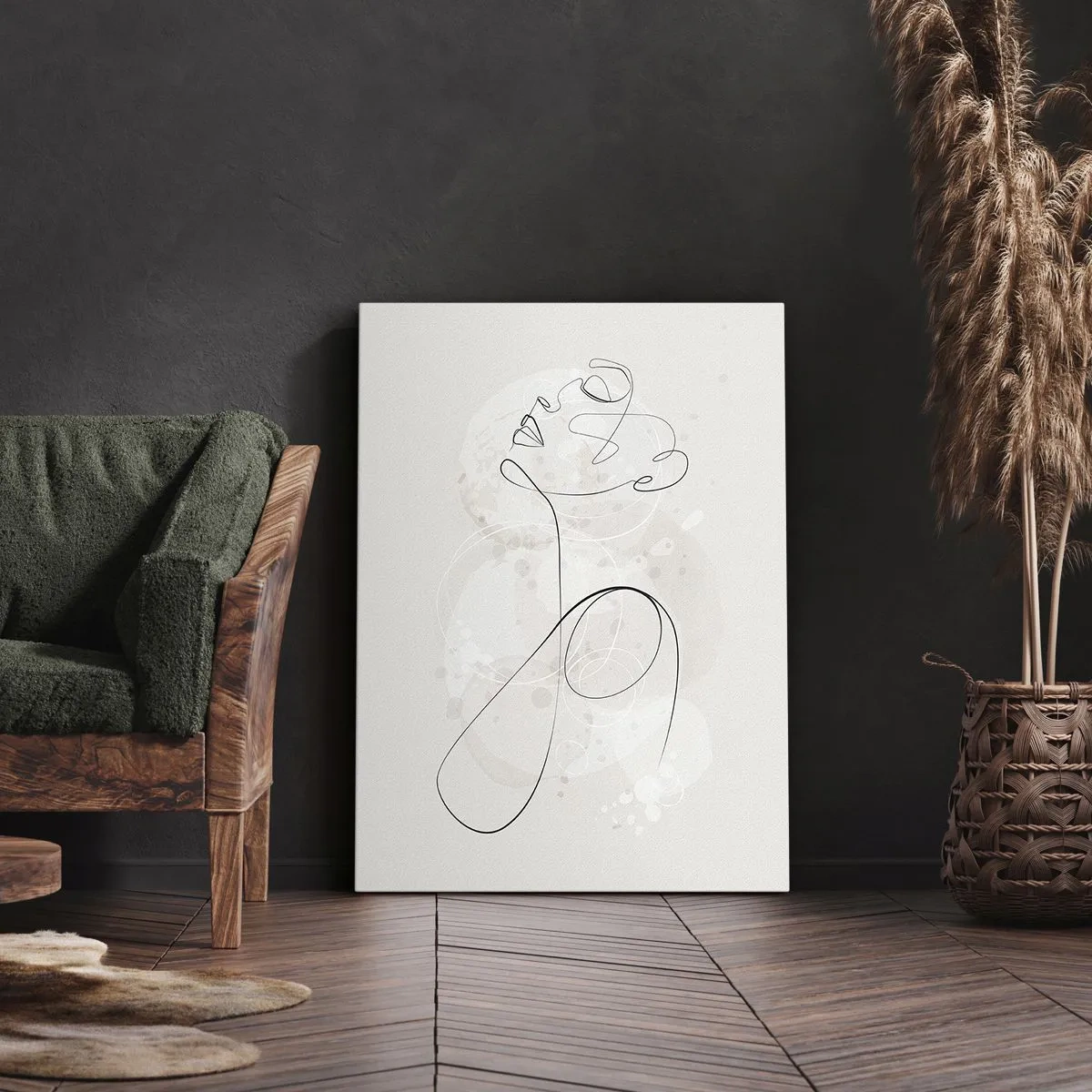 Quadro su tela - Stampe su Tela - Contorno del viso minimalista con un fiore su uno sfondo chiaro - 50x70cm - La spirale della bellezza - Decorazione murale moderna per soggiorno e camera da letto ARTTOR