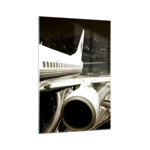 Quadro su vetro - Un aereo sopra una città notturna con autostrade illuminate - 70x100cm - Volare di notte - Decorazione murale moderna per soggiorno e camera da letto ARTTOR
