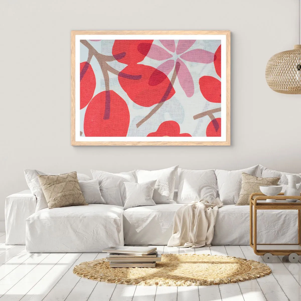 Poster in cornice rovere chiaro - Composizione di fiori in rosa - 70x50 cm