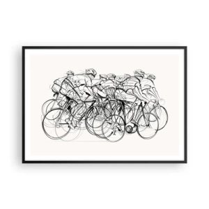 Poster in cornice nera - Un gruppo di ciclisti in movimento in stile minimalista - 100x70cm - Insieme - Decorazione murale moderna per soggiorno e camera da letto ARTTOR