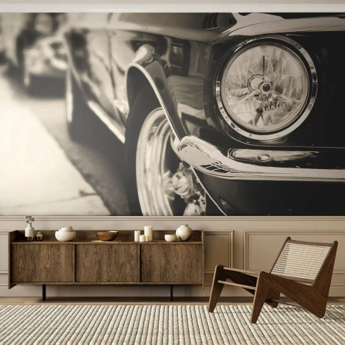 Fotomurali Premium Sand - Un'auto classica in bianco e nero - 100x70cm - Bellezza intramontabile - Decorazione murale moderna per soggiorno e camera da letto ARTTOR