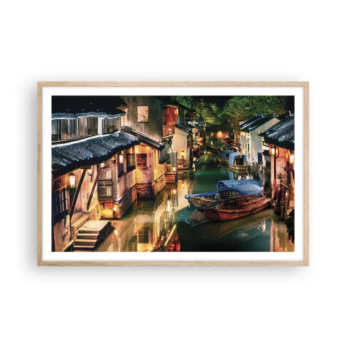 Poster in cornice rovere chiaro - Sera in una via cinese - 91x61 cm