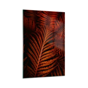 Quadro su vetro - Primo piano di foglie tropicali rosse - 70x100cm - Il calore della vita - Decorazione murale moderna per soggiorno e camera da letto ARTTOR