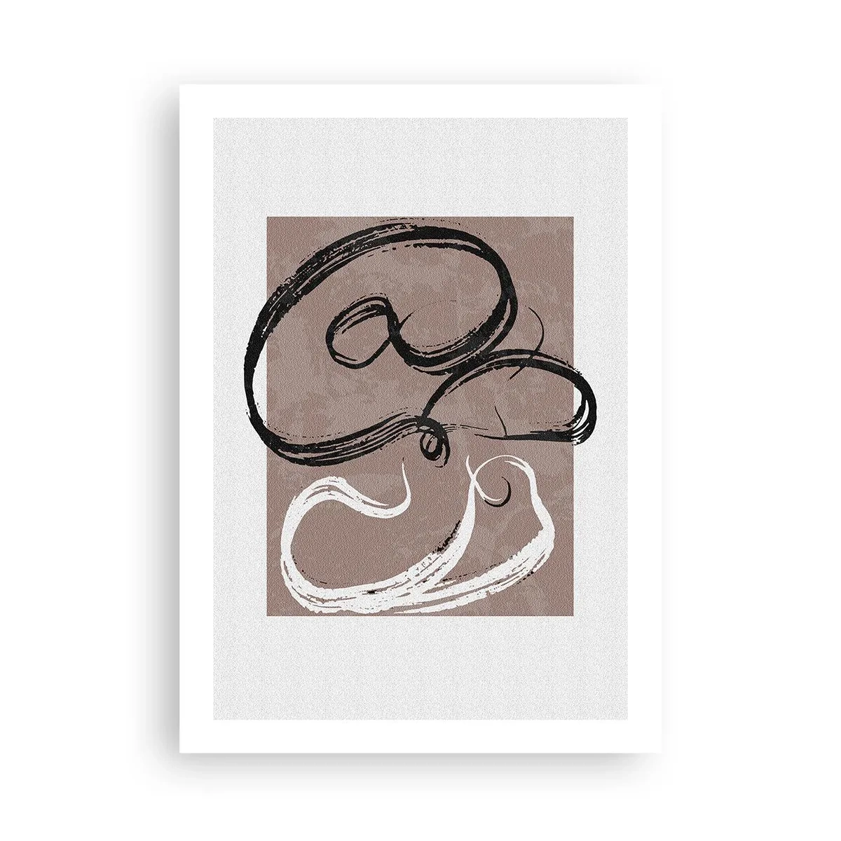 Poster - Composizione astratta con pennellate dinamiche in bianco e nero su sfondo marrone. - 50x70cm - Composizione: alla ricerca della pienezza - Decorazione murale moderna per soggiorno e camera da letto ARTTOR