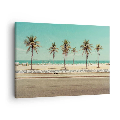 Quadro su tela - Stampe su Tela - Palme sulla spiaggia con vista sul mare e sul cielo azzurro - 70x50cm - A guardia della spiaggia - Decorazione murale moderna per soggiorno e camera da letto ARTTOR