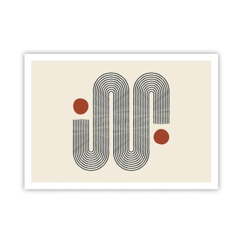 Poster - Motivo geometrico con linee e cerchi arancioni - 100x70cm - Dall'inizio alla fine - Decorazione murale moderna per soggiorno e camera da letto ARTTOR