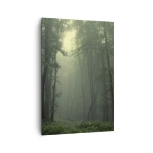 Quadro su tela - Stampe su Tela - Una foresta verde al mattino avvolta in una delicata nebbia - 70x100cm - Prima che si svegli - Decorazione murale moderna per soggiorno e camera da letto ARTTOR