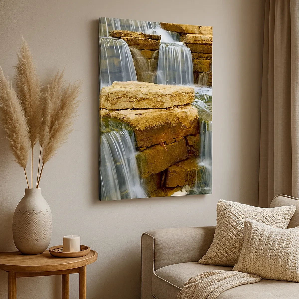 Quadro su tela - Stampe su Tela - Una cascata che scorre lungo gradini di pietra - 50x70cm - La scala verso il cielo - Decorazione murale moderna per soggiorno e camera da letto ARTTOR