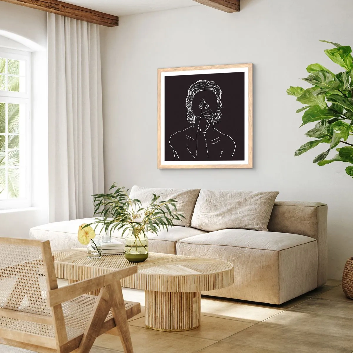 Poster in cornice rovere chiaro - Il bello emerge nel silenzio - 30x30 cm