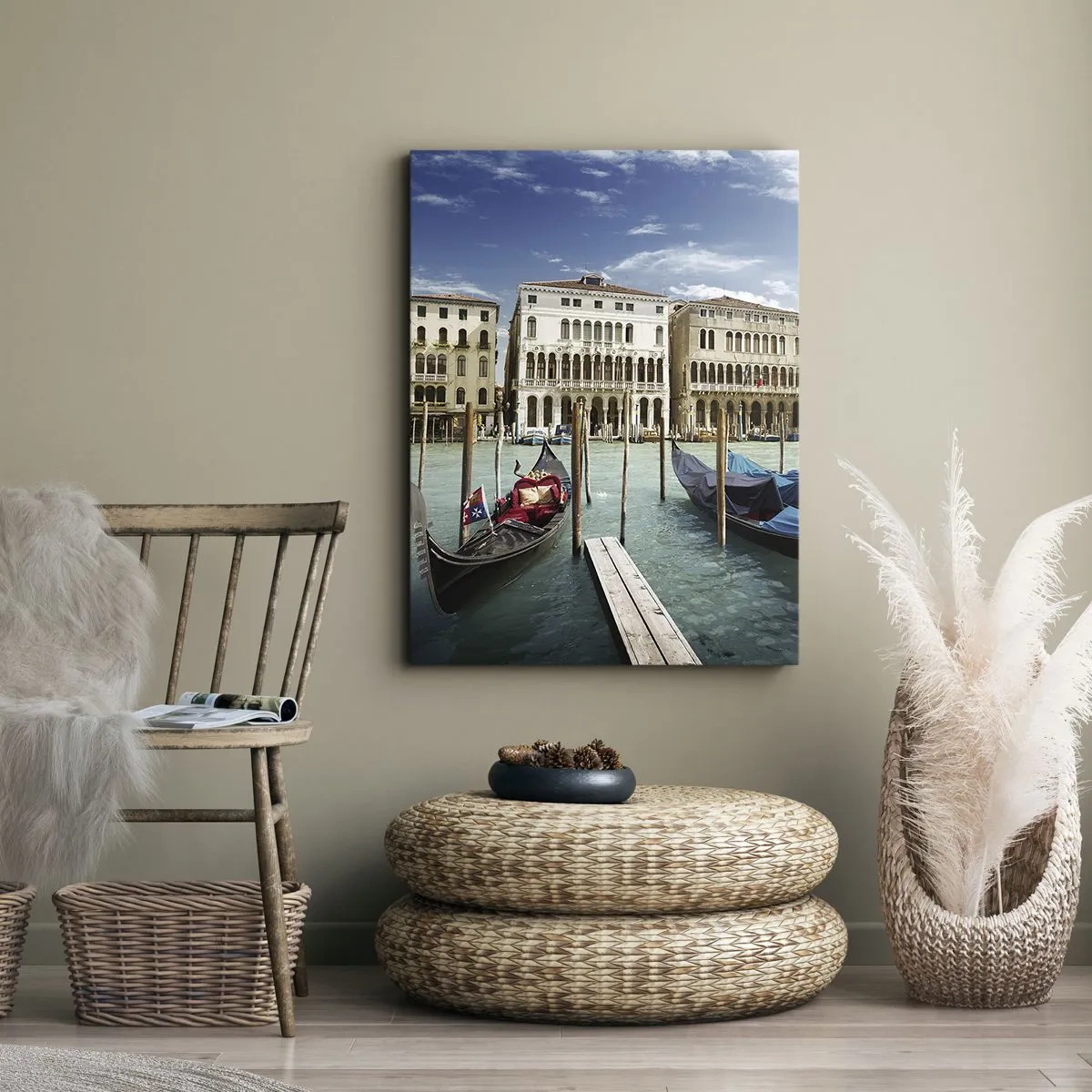 Quadro su tela - Stampe su Tela - Venezia con gondole e palazzi contro il cielo - 70x100cm - Palazzi nel blu - Decorazione murale moderna per soggiorno e camera da letto ARTTOR