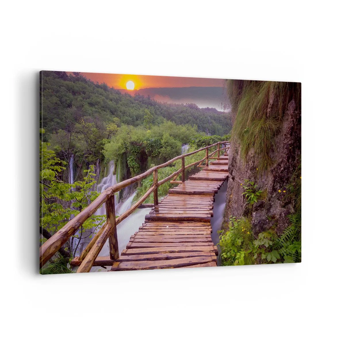 Quadro su tela - Stampe su Tela - Un ponte che domina le cascate al tramonto - 120x80cm - Una bellezza incredibile - Decorazione murale moderna per soggiorno e camera da letto ARTTOR