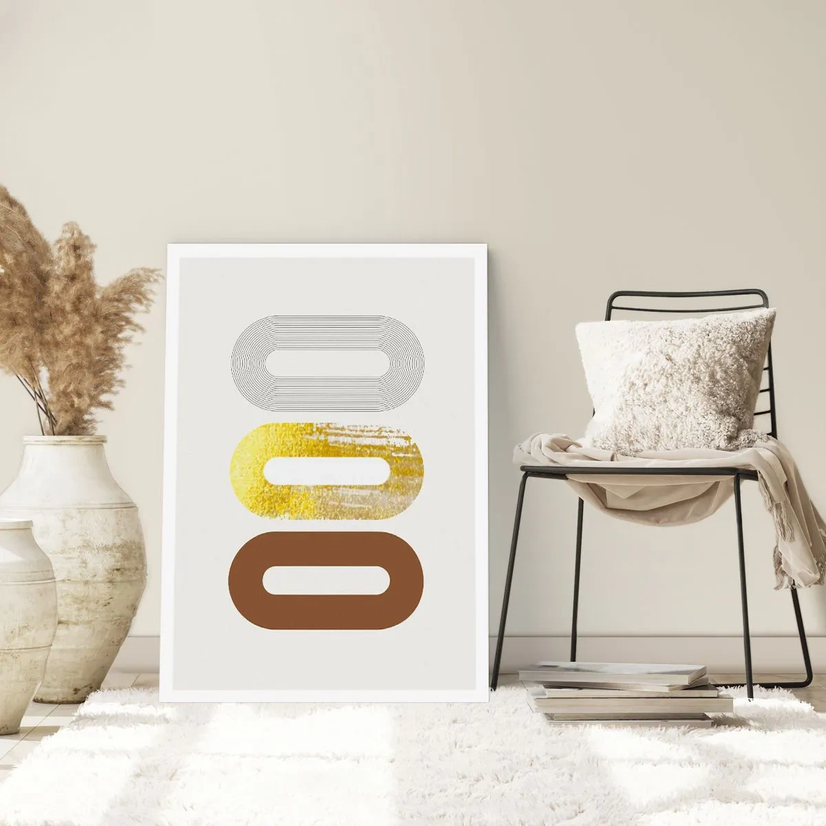 Poster - Forme geometriche nei toni dell'oro, del marrone e del grigio - 50x70cm - Ohh! - Decorazione murale moderna per soggiorno e camera da letto ARTTOR