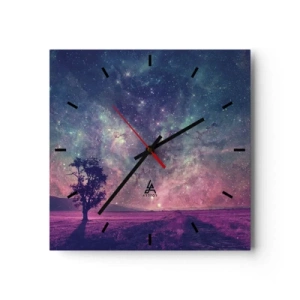 Orologio da parete - Orologio in Vetro - Un albero contro un cielo stellato nei colori viola e blu - 30x30cm - Sotto un cielo magico - Decorazione murale moderna per soggiorno e camera da letto ARTTOR
