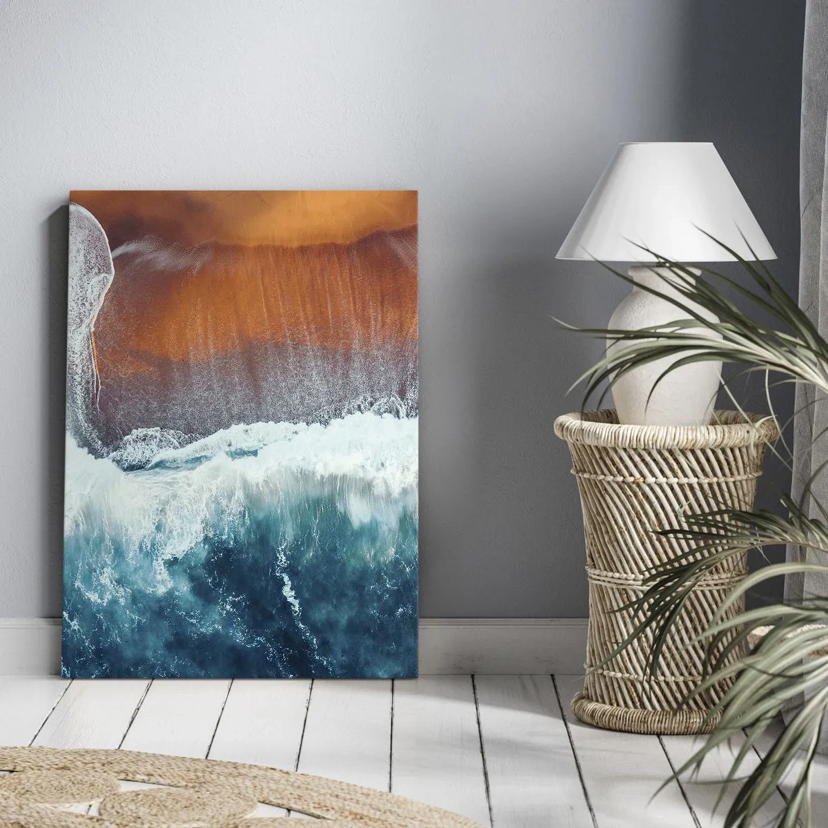 Quadro su tela - Stampe su Tela - Una vista delle onde dell'oceano che si infrangono sulla spiaggia dorata - 80x120cm - Il tocco dell'oceano - Decorazione murale moderna per soggiorno e camera da letto ARTTOR